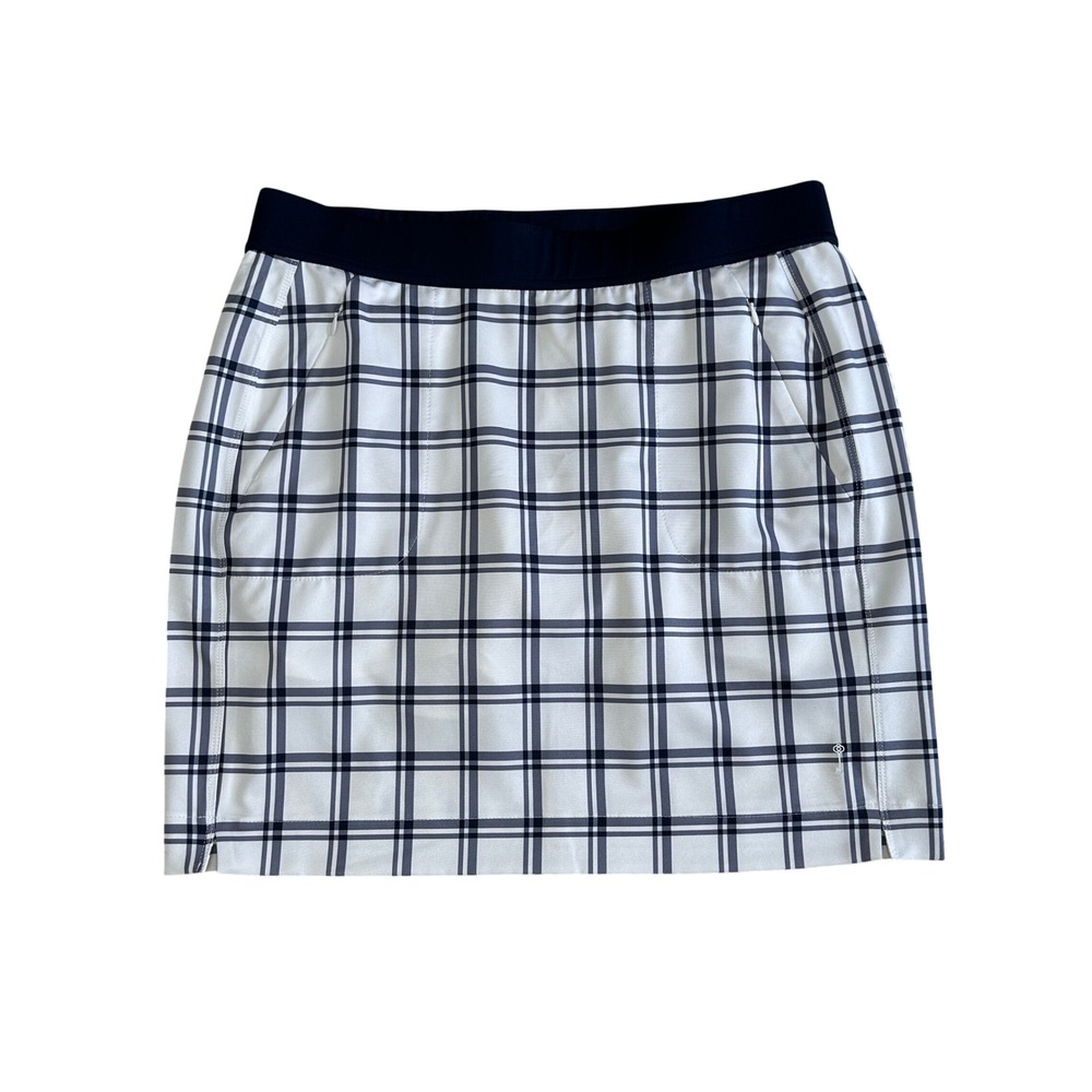 Belyn Key Longline City Golf Skort Size M White Blue Windowpane Plaid Sporty